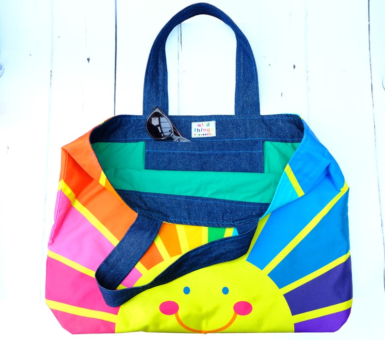 Oversized bag holdall , happy face, sunrise, rainbow of hope , spectrum print. image 2