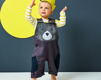 Wolf , dog dungaree overalls kids , toddler boy  by Wild Things