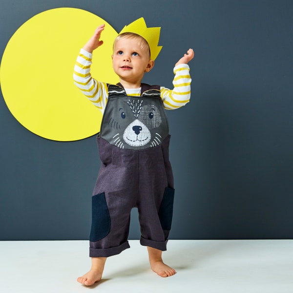 Wolf , dog dungaree overalls kids , toddler boy  by Wild Things