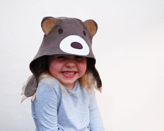 Wild Things bear hat in brown moleskin with applique ears and face