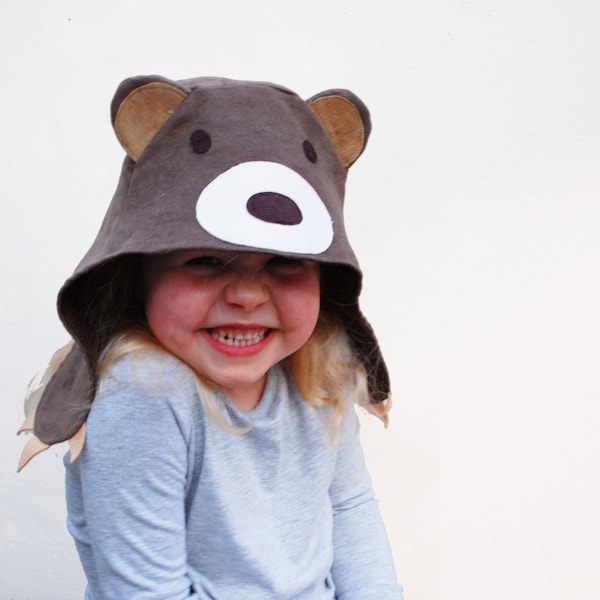 Wild Things bear hat in brown moleskin with applique ears and face