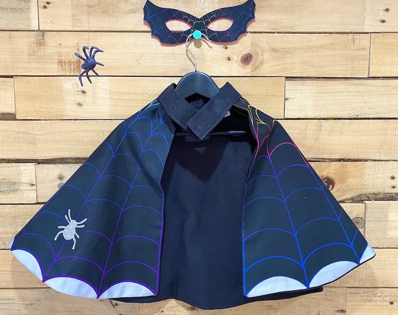 Cobweb Halloween Hero Cape and Mask set, personalised glow in the dark cape, spooky costume, witches cape image 2