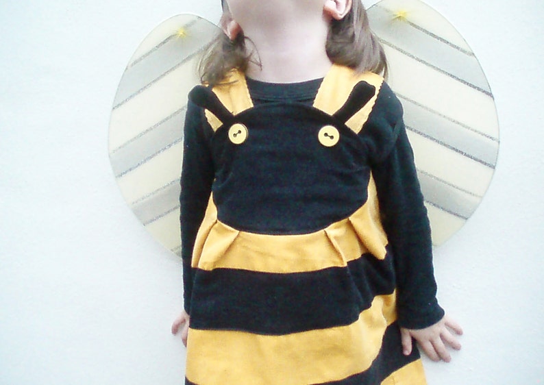 BEE-Girls Dress-yellow & black cotton corduroy-Sizes image 3