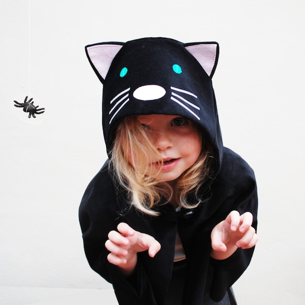 Cape de déguisement de chat faite à la main dans le velours velours velours noir
