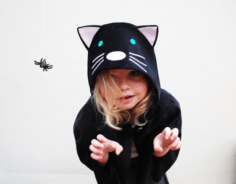 Cat fancy dress cape handmade in black velvet corduroy image 1