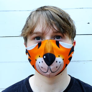 Tiger face mask , kids family face mask, animal character, cotton face covering image 3