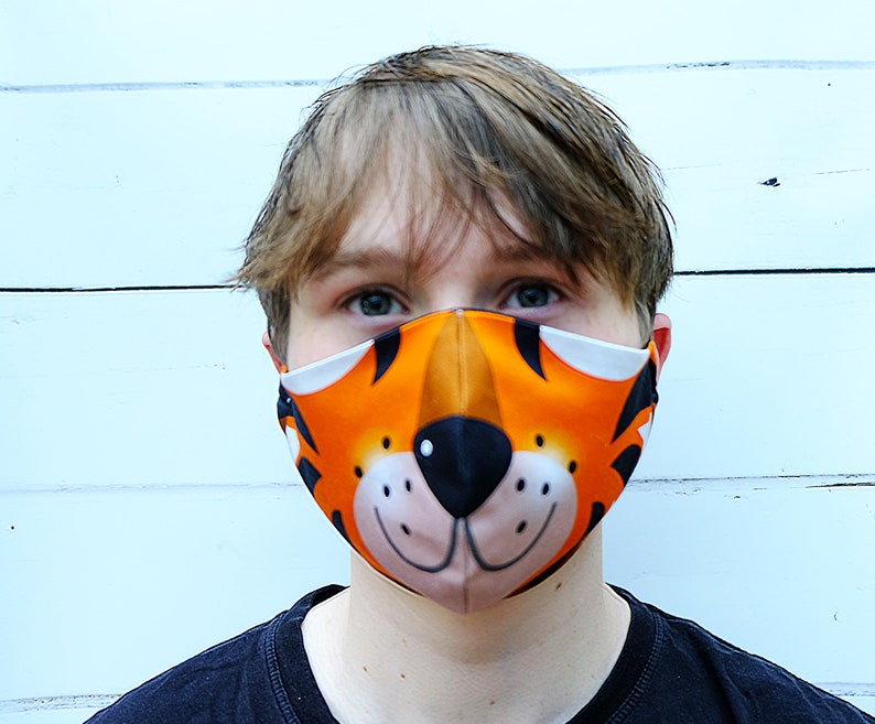 Tiger face mask , kids family face mask, animal character, cotton face covering image 3