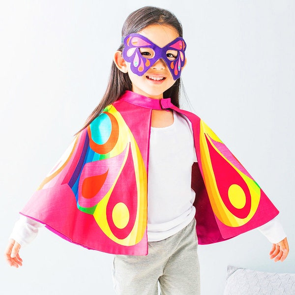 Kids Butterfly Superhero Cape and mask dress up carnival costume set