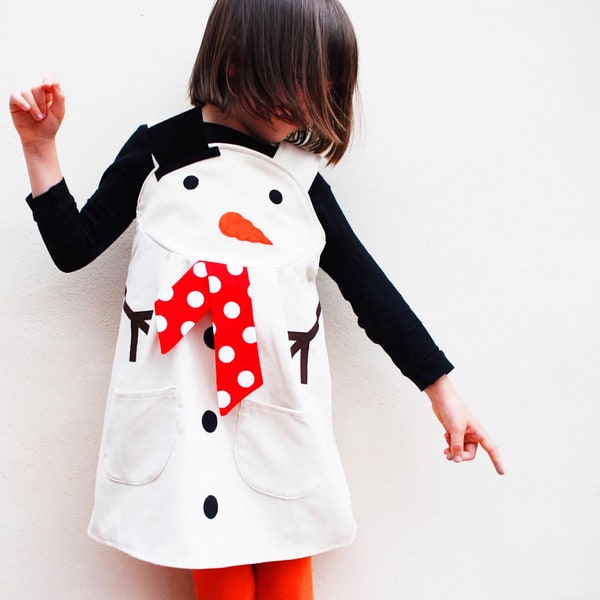 Chicas snowman traje de Navidad vestido, cordón dungaree pinafore