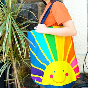 Oversized bag holdall , happy face, sunrise, rainbow of hope , spectrum print. image 6