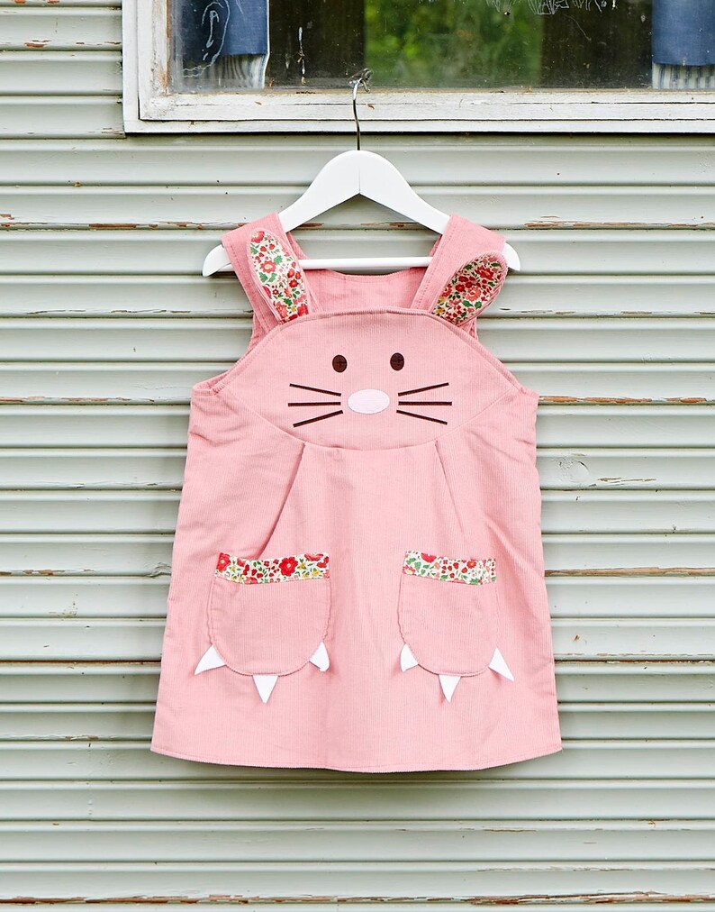 Easter Bunny Rabbit girls pinafore dress costume in caramel or pink cord image 9