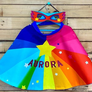 Personalised Kids Superhero Rainbow Cape and mask set, superstar super girl boy, superhero dress up cape set, add power cuffs image 10