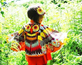 Cape and mask set , owl, superhero cape,  rainbow, tropical bird, magician