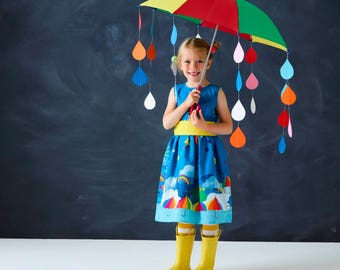 Rainbow Party dress for girls in festival unicorn umbrella print