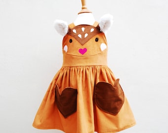 Bambi girls pinafore dress , baby deer, fawn costume