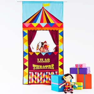 Personalised Puppet Theatre , circus doorway theatre with optional hand puppets image 2