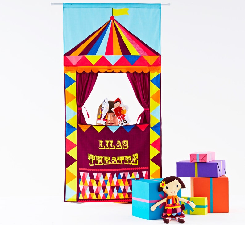 Personalised Puppet Theatre , circus doorway theatre with optional hand puppets image 2