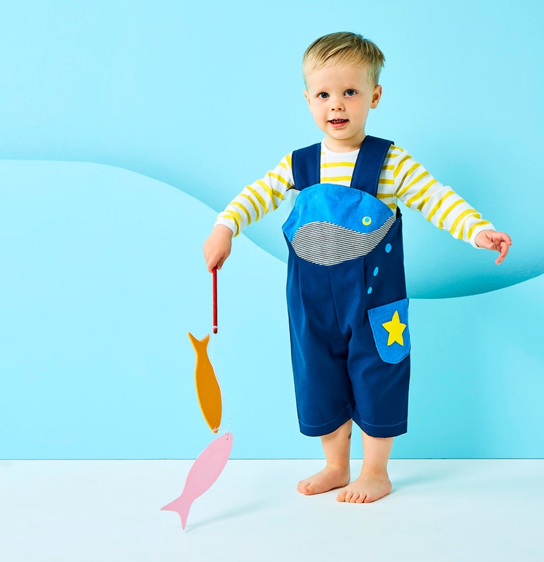 Blue Whale dungaree overalls for children image 3