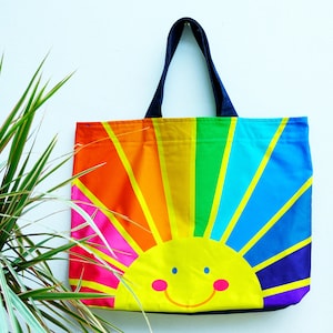 Oversized bag holdall , happy face, sunrise, rainbow of hope , spectrum print. oversized bag