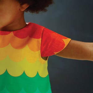 girls dress in rainbow scallop print image 3