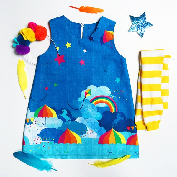 Girls Dress in rainbow summer festival print