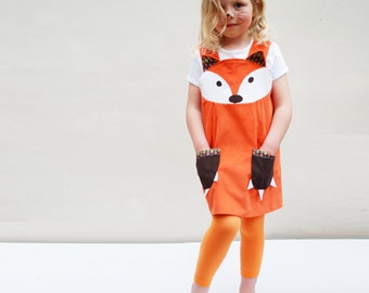 Fox girls Dress original play pinafore in orange corduroy