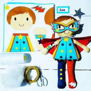 Doll craft sewing kit , superhero doll, make your own DIY personalised superhero image 2