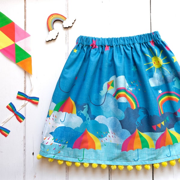 Festival rainbow unicorn print pom pom skirt