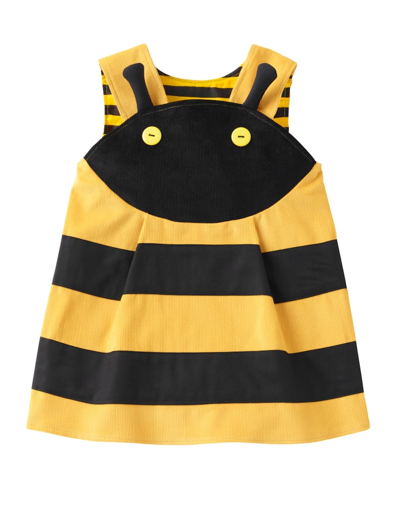 BEE-Girls Dress-yellow & black cotton corduroy-Sizes image 1