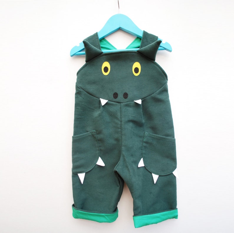 Dragon dinosaur dungaree overalls. image 4