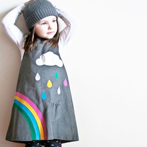 girls dress rainbow raindrops cloud grey pinafore image 1