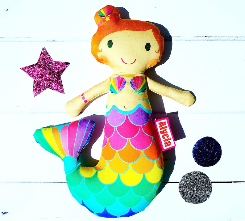 craft plush doll kit make your own DIY personalised rag doll mermaid + name