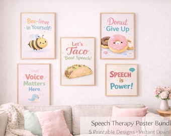 Pastel Speech Therapy Posters – Motivational SLP Office Decor (Digital Download, 18x24, 8x8, 5x7 Inches)