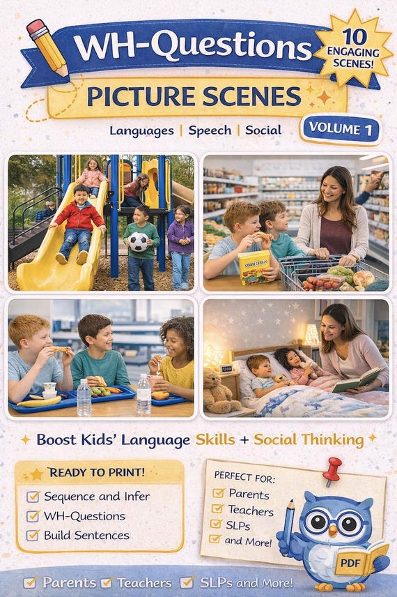 WH Questions Picture Scenes | Speech Therapy Printable | Real Photo Language Activities | Describe & Inferencing PDF