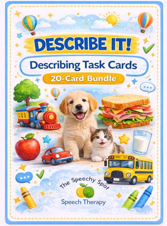 Speech Therapy Describing Task Cards | Real Photo Language Activity (20 Card Printable Bundle)