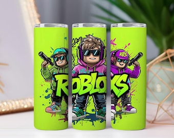 Roblox Tumbler Wrap, PNG | Wikkelontwerp voor gamingbeker voor magere bekers van 20 oz | Neonsublimatie