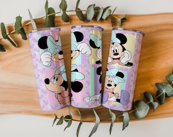 Minnie Mouse pastel cartoon beker wrap, png (20 oz en 30 oz)