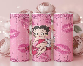 Betty Boop roze glitter beker wrap, 20 oz 30 oz, png (digitale download)