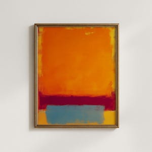 Dipinto astratto a blocchi di colore ad olio, arte murale moderna arancione e rossa, stampa su tela minimalista, arredamento moderno di metà secolo, download digitale
