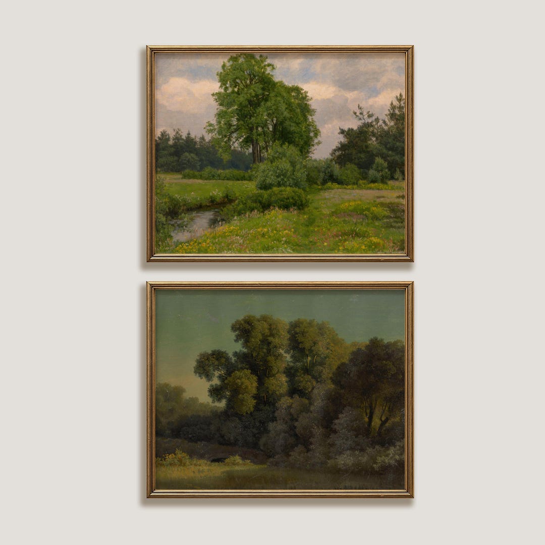 Vintage Landscape Print Set of 2 | Antique Oil Painting Wall Art ...