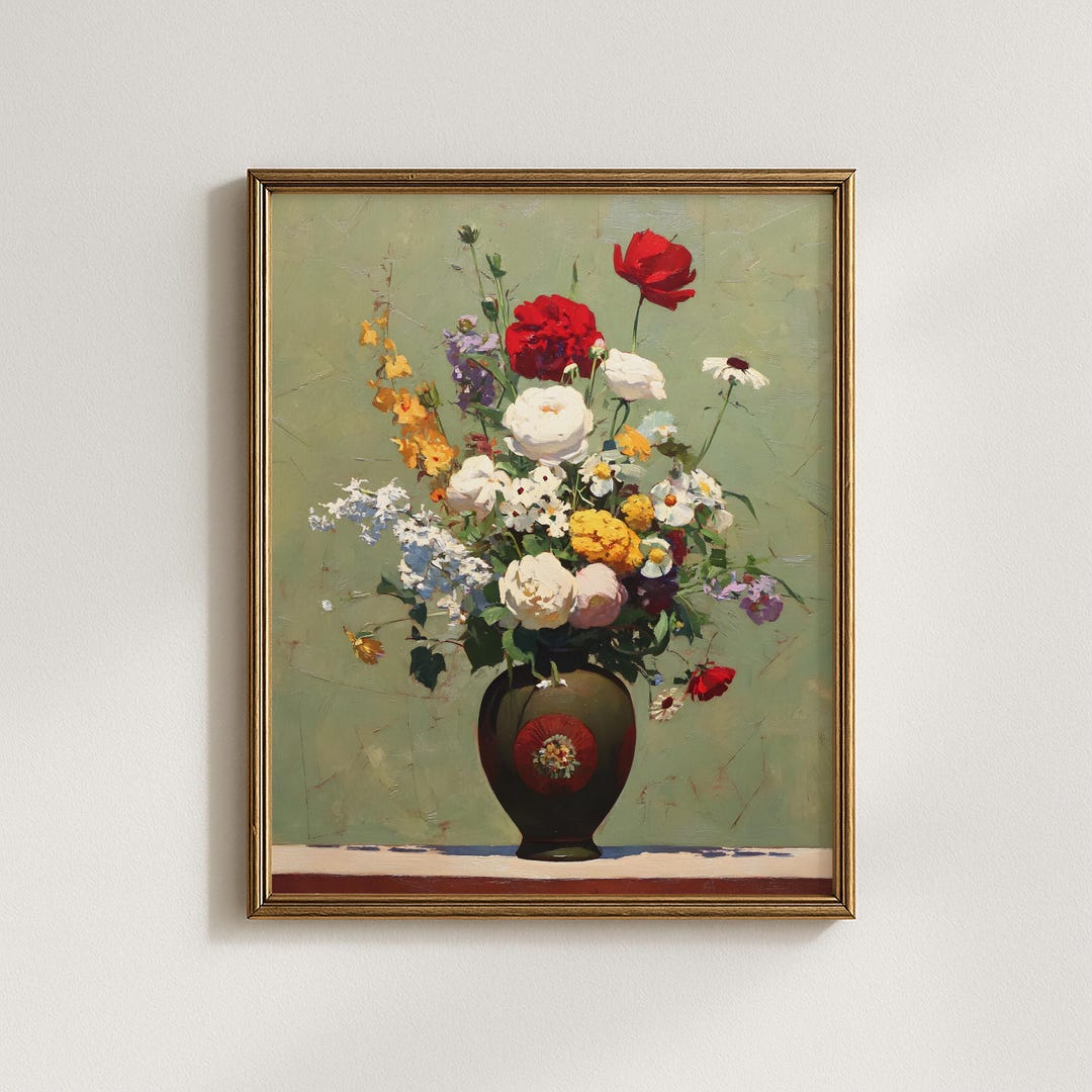 Vintage Wildflower Bouquet Print | Colorful Floral Oil Painting ...