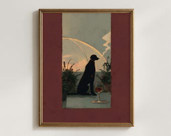 Póster de perro negro con cigarrillo, arte mural de perro, arte mural de animales divertidos, descarga digital