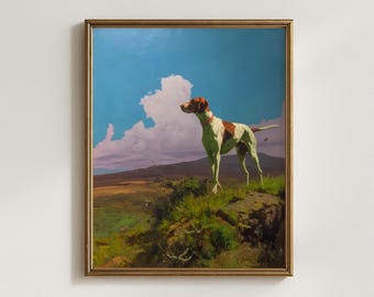German Shorthaired Pointer Print | Vintage Hunting Dog Oil Painting | Rustic Farmhouse Wall Art | GSP Lodge Decor | Country Home Poster