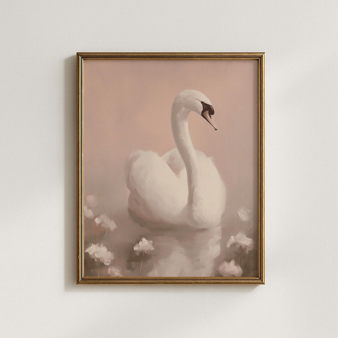 White Swan Art Print | Vintage Swan Lake Painting | Blush Pink Nursery ...