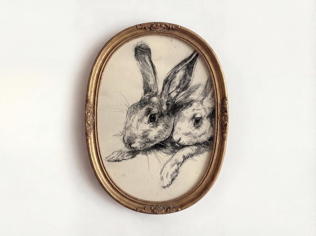Antique Rabbit Sketch Print | Easter Digital Wall Art | Rustic Meadow ...
