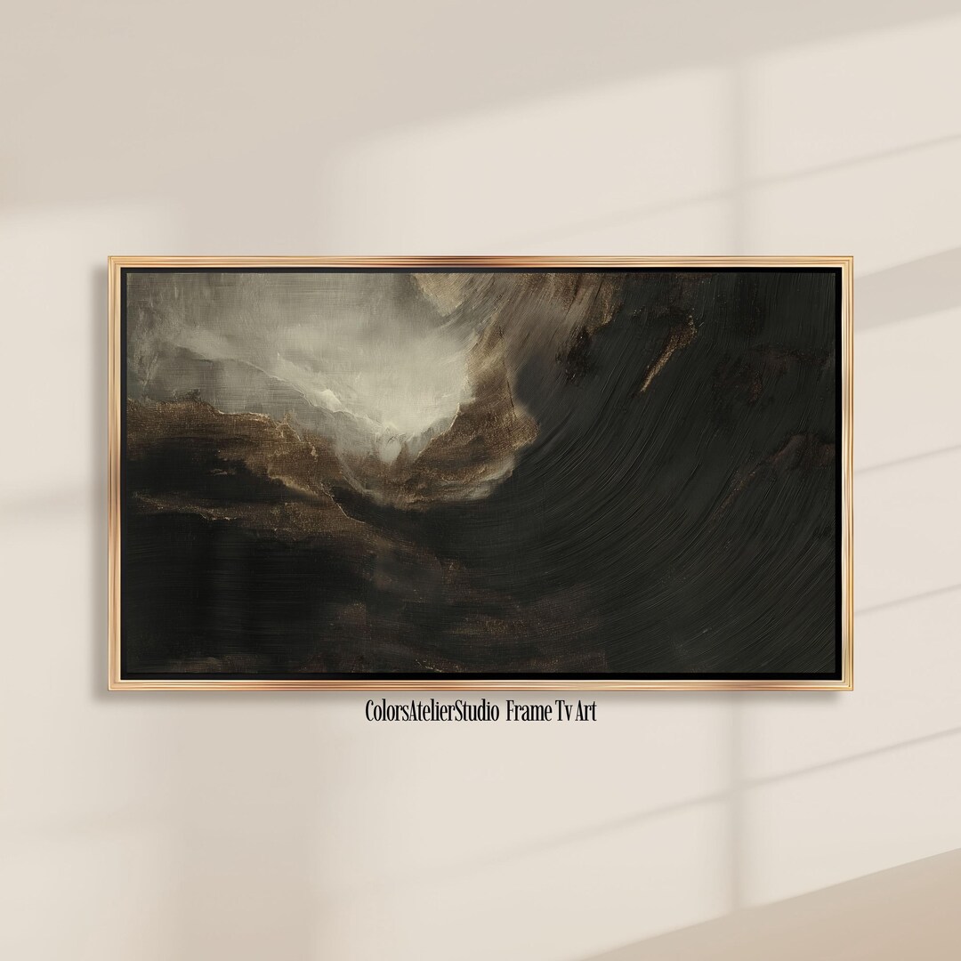 Samsung Frame TV Art Abstract Dark Oil Painting | Moody Black and Brown ...