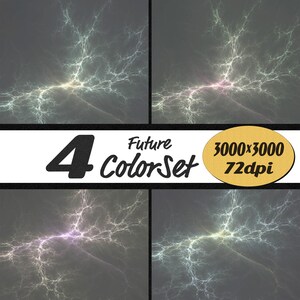 May include: A digital artwork composed of four abstract designs with a futuristic theme. Each quadrant showcases a unique fractal pattern in shades of grey, with accents of yellow, pink, and purple. The text "4 Future ColorSet" is displayed.