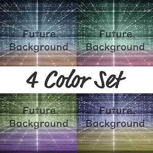 May include: A set of four futuristic backgrounds in different color schemes: blue, green, brown, and purple. Each background features a grid of glowing lines with the words "Future Background" in white. The text "4 Color Set" is also displayed.