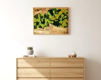 Handmade Moss and Olive Wood Wall Art & Natural Greenery Decoration