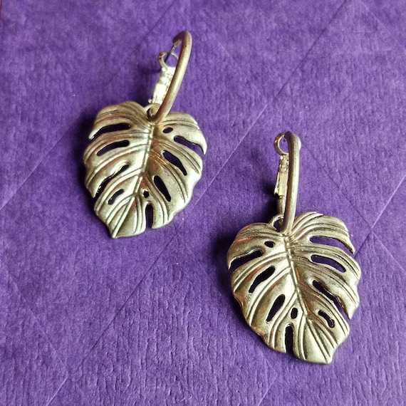 Monstera Gold Dangle Earrings - image 1